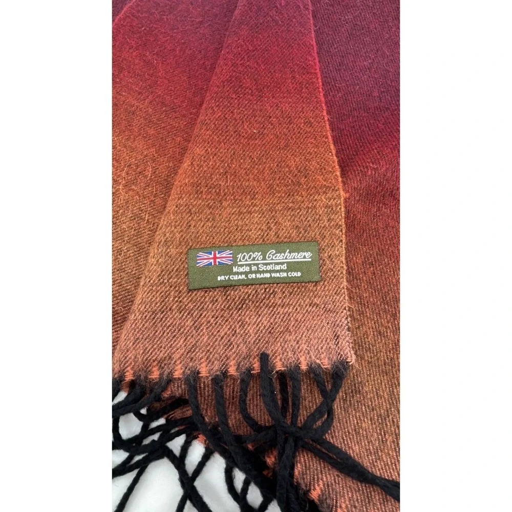Gradient‎ Burgundy-Orange 100% Cashmere Scarf With Fringe Made In Scotland